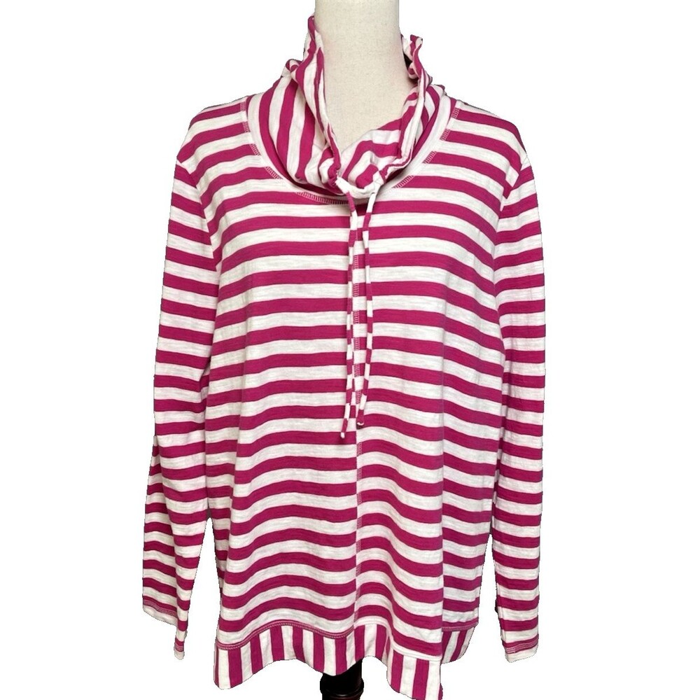 Chicos NWT Zenergy pink white striped cowl neck drawstring sz 3 (16 or XL) party - Picture 2 of 8